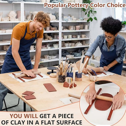 Sasylvia 10 Pcs Pottery Rolling Pin Guides Wood Teaching Rolling Mud Stick Guide Set Polymer Clay Depth Guide Pottery Tools Clay Mudboard Tools (5 Size,Reddish Brown) - Image 4