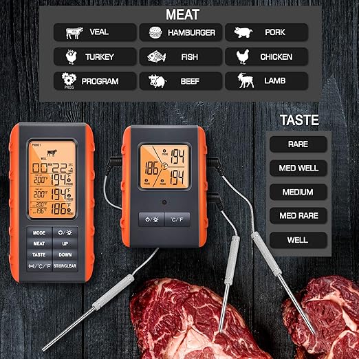 Wireless Meat Thermometer for Grilling Smoking - Kitchen Food Cooking Candy Thermometer with 3 Probes - Monitor Ambient Temperature Inside The Grill Smoker BBQ Oven Thermometer, 490ft,Digital - Image 6
