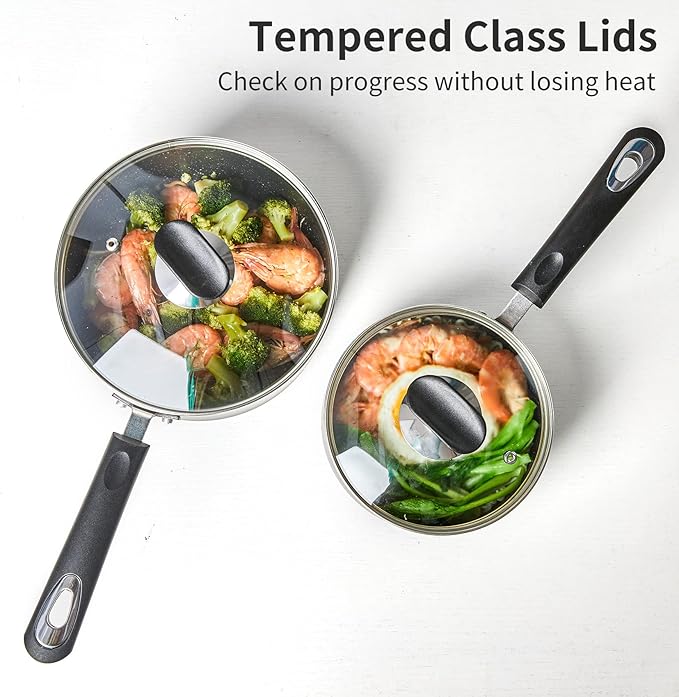 Nonstick Saucepan Set with Lid, Non Stick 1.5QT & 2.5QT Sauce Pan Set with Glass Lid Small Pot for Home Kitchen - Image 7