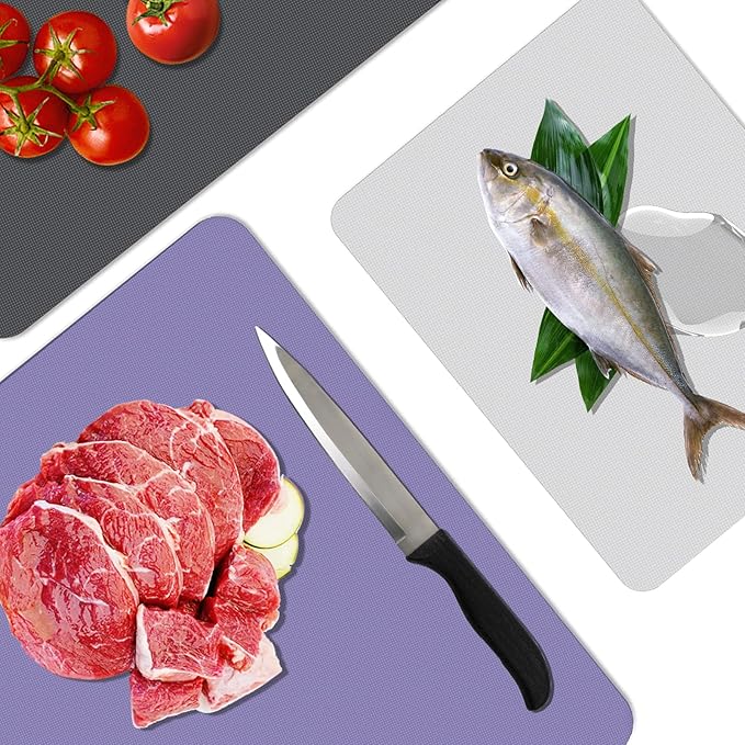 WK Flexible Plastic Cutting Boards for Kitchen Set of 6, Non Slip Cutting Board Mats with Hole, Cutting Boards for Meat, BPA Free, Dishwasher Safe, Multi Size - Image 5
