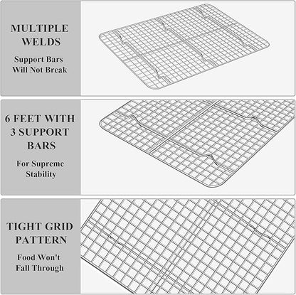 Baking Sheet with Cooling Rack Set [2 Sheets + 2 Racks], Deedro Stainless Steel Cookie Half Sheets Baking Pan Oven Tray with Rack, 16 x 12 x 1 Inch, Heavy Duty, Non-toxic, Dishwasher Safe