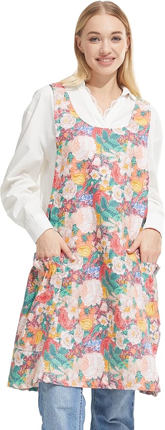 Cozy Adjustable Cross Back Aprons for Women with Pockets Cotton Linen Cooking Kitchen Baking