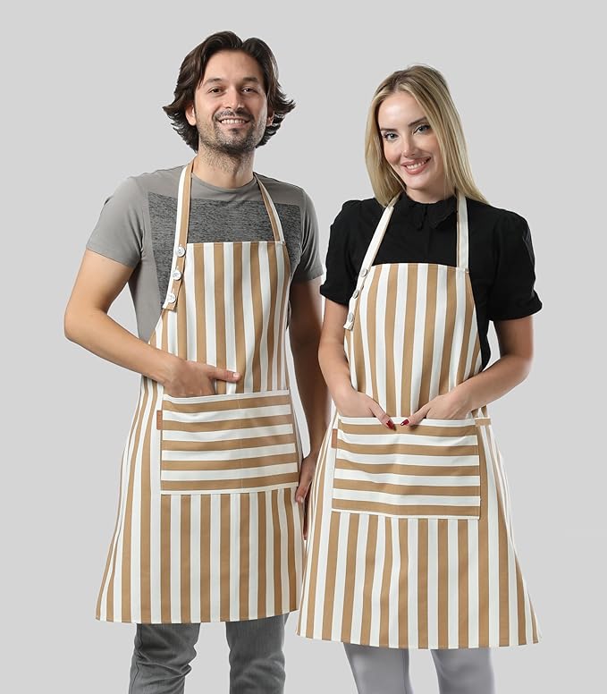 TOSHEX Kitchen Apron Waterdrop Resistant Cotton Apron with adjustable Aprons for Women with Pockets Cooking Apron Chef Apron for Men (1, Brown)