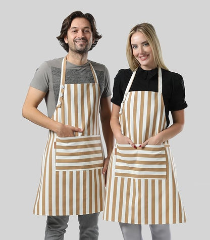 TOSHEX Kitchen Apron Waterdrop Resistant Cotton Apron with adjustable Aprons for Women with Pockets Cooking Apron Chef Apron for Men (1, Brown)
