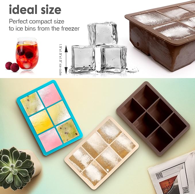 Excnorm Silicone Ice Cube Trays 3 Pack - Large Size Silicone Ice Cube Molds with Leak Proof Removable Lid Square Ice Cube Tray And BPA Free for Cocktail,Whiskey, Stackable Flexible Ice - Image 6