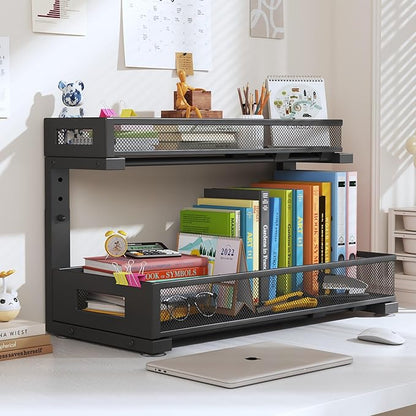 2 Pack 19IN Depth Under Sink Storage Organizer, Large 2-Tier Elegant Mesh Pull Out Shelf for Kitchen and Bathroom Cabinet Organization, L-Shaped and Adjustable Height Design-Black - Image 9