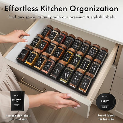 EDELHAUS® Square Spice Jars with Acacia Wooden Lid (Pack of 24) Spice Jars with Shaker Insert and 240 Labels - Acacia Lids Glass Container for Spice Organisation [4.3 in × 1.8 in] - Image 3