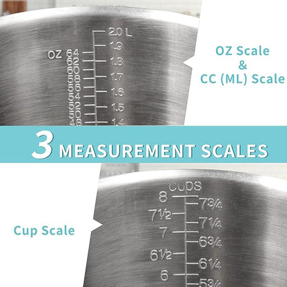 Measuring Cup, [Upgraded, 3 Measurement Scales, Including Cup Scale, ML Scale, Ounce Scale], Newness Stainless Steel Measuring Cup with Marking with Handle, 64 Ounces (2.0 Liter, 8 Cup) - Image 2