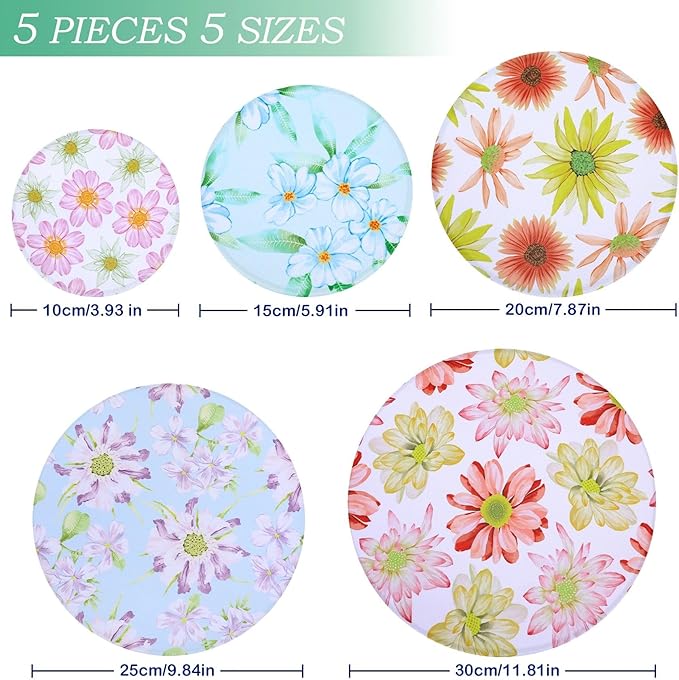5 Pieces Bowl Covers Reusable, 5 Size Elastic Cloth Bowl Covers for Bread Proofing Stretch Food Covers Washable for Food Fruits Leftover (Daisy) - Image 2