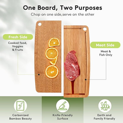 Bamboo Cutting Boards for Kitchen,Carbonized Wood Cutting Board with Deep Juice Groove for Chopping Meat, Vegetables, Fruits, Nuts,Lightweight & Durable,Ideal Kitchen Gy - Image 4