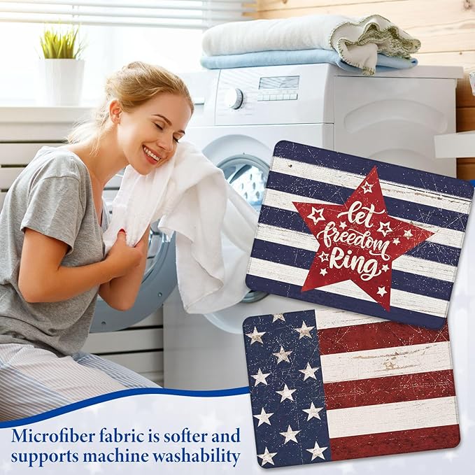 SiliFine 2 Pcs 4th of July Dish Drying Mat for Kitchen 18 x 24 Inch 250th Anniversary Patriotic Red White Blue Memorial Independence Day Star Microfiber American Flag Dish Drainer Mat for Countertop