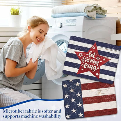 SiliFine 2 Pcs 4th of July Dish Drying Mat for Kitchen 18 x 24 Inch 250th Anniversary Patriotic Red White Blue Memorial Independence Day Star Microfiber American Flag Dish Drainer Mat for Countertop