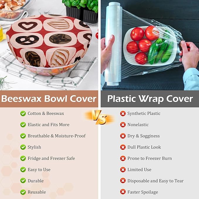 5-Size Reusable Beeswax Bowl Covers for Bread Proofing, Cotton Cloth Flexible Beeswax Wraps for Food Storage(Toast Cat) - Image 7