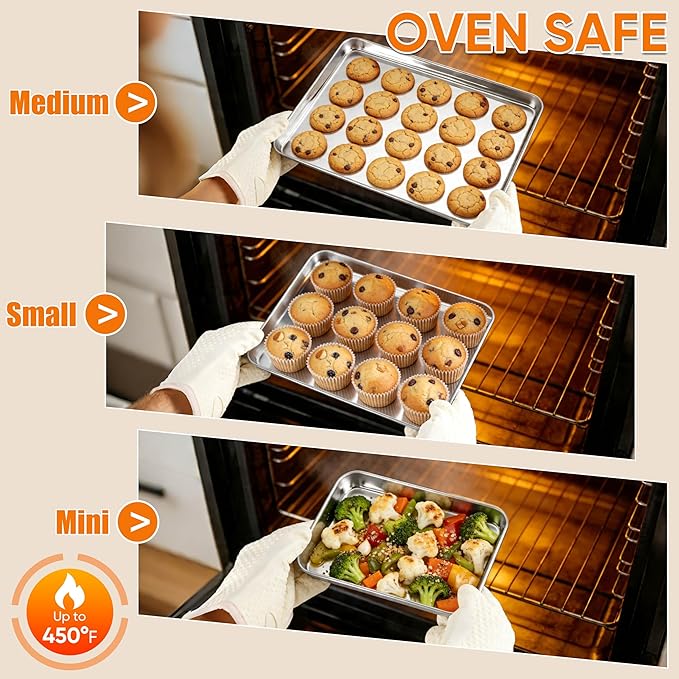 LIANYU 3 Pack Stainless Steel Baking Sheets, Cookie Sheet Pan for Baking & Roasting, 16/12.4/9.2 In, Toaster Oven Pan Cookie Baking Tray, Non Toxic & Heavy Duty & Easy Clean, Dishwasher Safe - Image 4