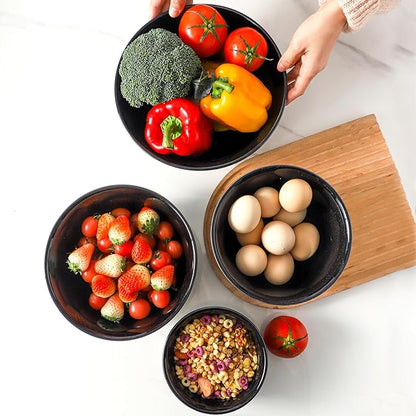 HASENSE Nesting Ceramic Mixing Bowls Set of 4, 2.5/1.5/1.0/0.5 Qt Black & Beige Stoneware Bowls, Farmhouse Bowls for Cooking, Baking, Fruit & Holiday Serving, Dishwasher & Microwave Safe - Image 4