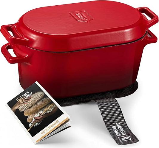Kook Dutch Oven, for Bread Baking, Sourdough Loaf Pan, Dual Handles, Enameled Cast Iron, with Sling, Dishwasher Safe, Oven safe 500F, 3.4 Qt, Cherry Ombre by Kook