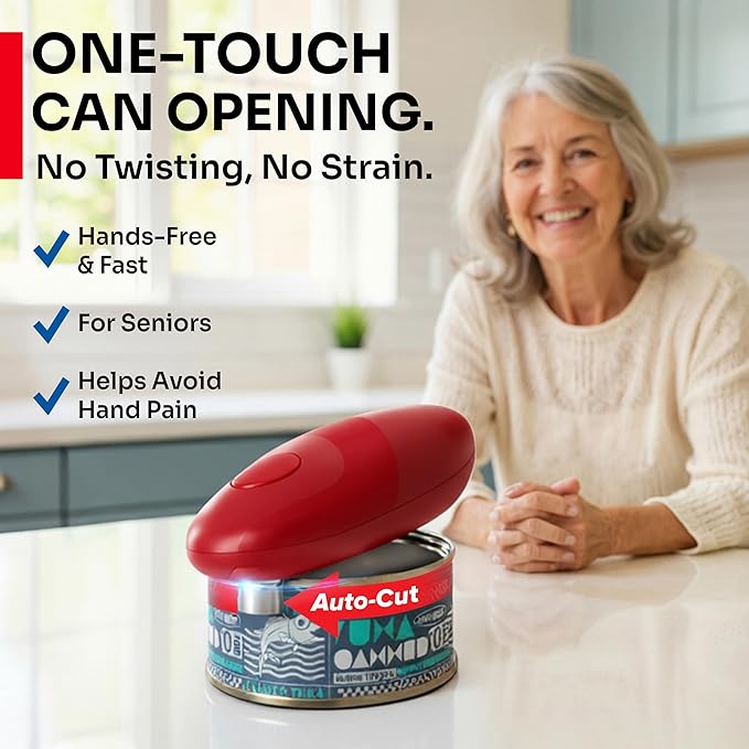 MUELLER HOME SmoothEdge Auto Can Opener Electric – Battery‑Operated with Magnet Lid Lifter – Portable Hands‑Free One Touch Can Opener for Seniors & Arthritis, Red Kitchen Accessories - Image 2