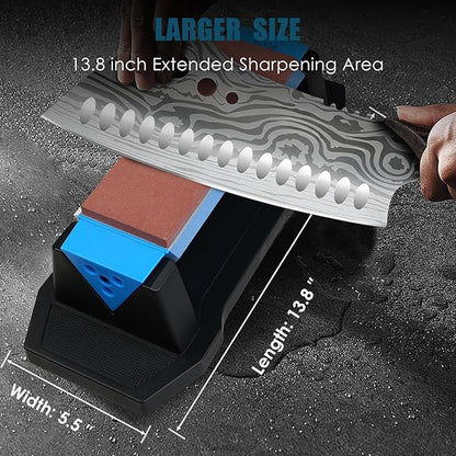 Large Knife Sharpening Stone, Tri-Stone Knife Sharpener, 3 Sides Grit 400/1000/5000, Whetstone Knife Sharpener with Non-Slip Base, Angle Guide & Leather Strop, for Kitchen Knives and Pocket Knives - Image 2