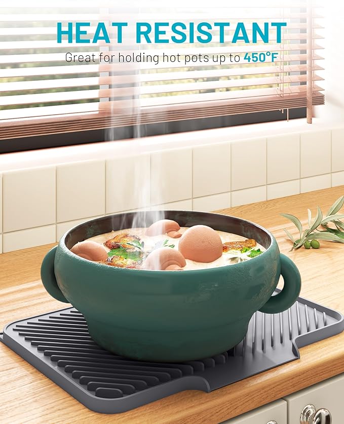 Dish Drying Mat Kitchen Counter - Silicone Dish Drying Pad with Built-in Drain for Sink, Refrigerator and Drawer Liner, Easy Clean, Non-Slip, Heat Resistant, 14.8" x 10.7" - Image 4