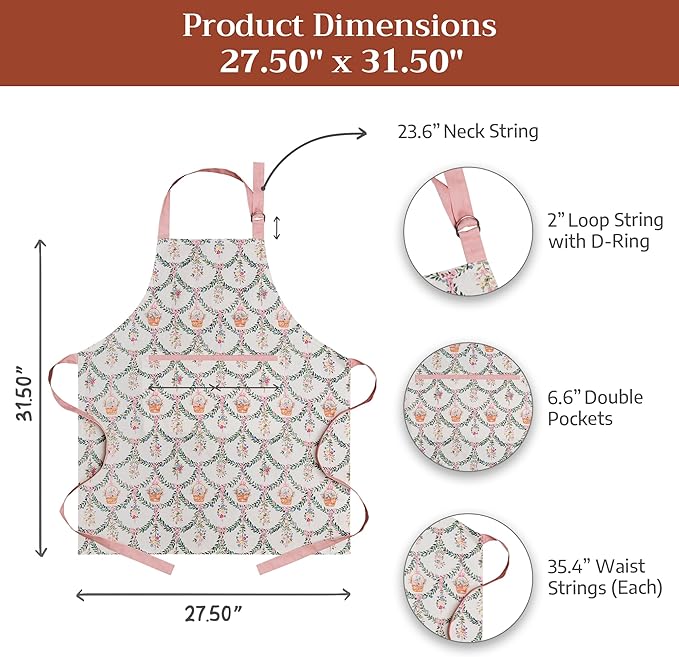 Maison d' Hermine 100% Cotton Apron for women with Pocket Kitchen Chef Apron for Men Cooking Mothers Day Gifts