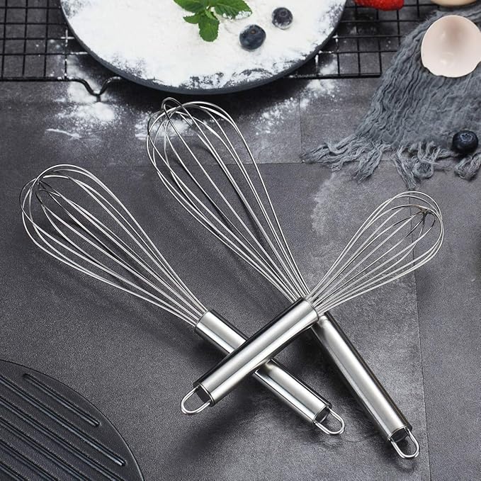 Berglander Whisk Set Pack of 3, Stainless Steel Whisks for Cooking 8",10",12", Wire Ballon Wisk (Silver) - Image 6