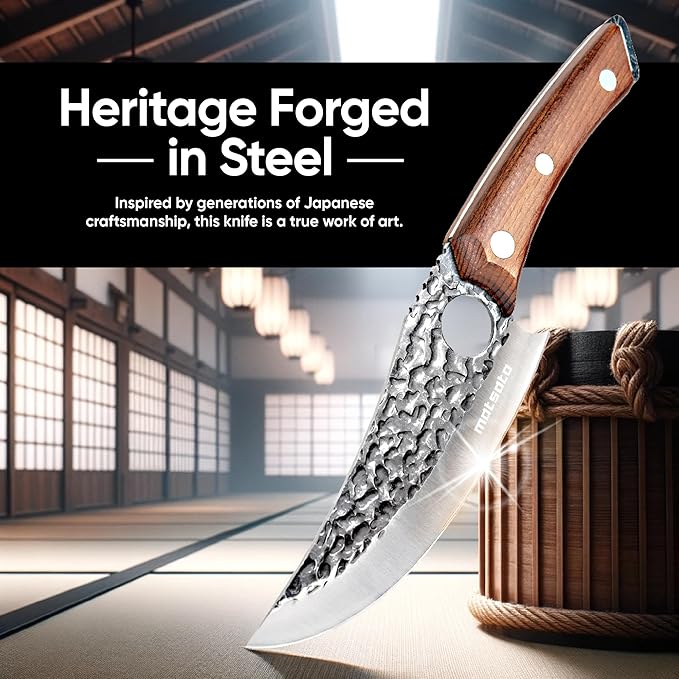 Matsato Chef Knife - Perfect Kitchen Knife for Cooking, Chopping. Japanese Steel Knife for Home, BBQ. For Balance & Control, 6.3 Inch - Image 8