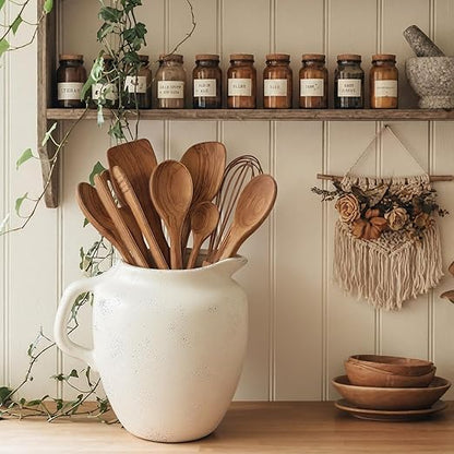 Potchen Rustic Kitchen Utensil Holder with Handle,7.48" H Ceramic Vintage Utensil Crock for Countertop, Farmhouse Kitchen Decoration Ceramic Pot for Spatulas Spoons Tongs(Novelty,Antique Cream) - Image 6