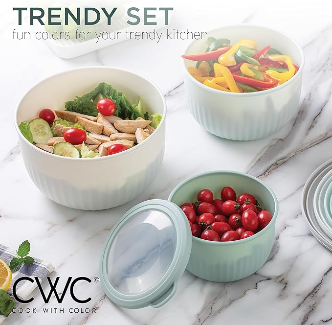 COOK WITH COLOR Prep Bowls with Lids- Wide and Deep Nesting Plastic Small Mixing Bowl Set with Lids, 12 Piece Set - Deep Bowls, Green - Image 4