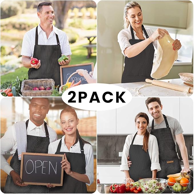 BeLuyi 2 Pack Adjustable Bib Apron with 2 Pockets Chef Cooking Kitchen Restaurant Aprons for Women Men - Image 7