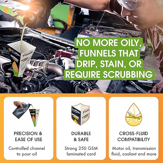 ValvoMax Disposable Funnels, 36-Pack (32oz) – Glossy Cardstock Paper Funnels for Oil Changes, Automotive Fluids, Coolant, and Household Liquids
