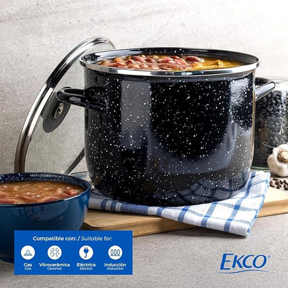 EKCO EOS 8-Quart Speckled Stockpot with Glass Lid (Black) Soup Pot for All Ranges, Dishwasher & Oven Safe up to 350°F - Non-Reactive Enameled Interior Pot for Gumbo, Stew, Boil, Pasta, Chili - Image 6