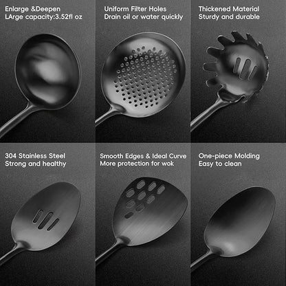 Izurok 18/10 Stainless Steel Kitchen Utensils Set,6 Piece Cooking Utensils With Wood Handle,Heat Resistant Kitchen Tool Set With Spatula, Spoon, Ladle, Skimmer, Slotted Spoon, Pasta - Image 3