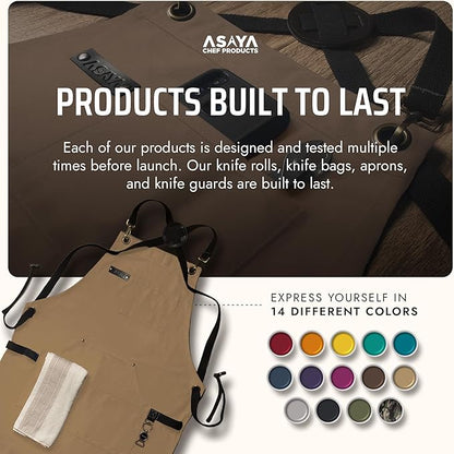 Asaya Chef and BBQ Apron with Bottle Opener and Hand Towel - 10oz Cotton Canvas, Stainless Steel Hardware - Cross Back Straps - Image 6