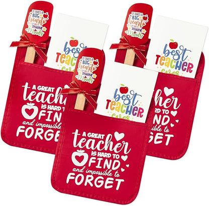 R HORSE Teacher Appreciation Gifts - 3 Pack Red Funny Pot Holder Set, Heat Resistant Oven Mitt with Silicone Spatula & Greeting Card, Unique Gift for Teacher Appreciation Week Thank You Present