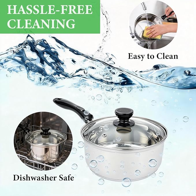 Stainless Steel Saucepan with Lid Set - 2.5QT & 3.5QT & 5.5QT, Triply Sauce Pan Induction Pot for Cooking, Boiling, Compatible with All Stoves, Transparent Lid, Oven & Dishwasher Safe - Image 8