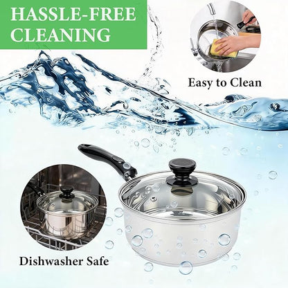 Stainless Steel Saucepan with Lid Set - 2.5QT & 3.5QT & 5.5QT, Triply Sauce Pan Induction Pot for Cooking, Boiling, Compatible with All Stoves, Transparent Lid, Oven & Dishwasher Safe - Image 8
