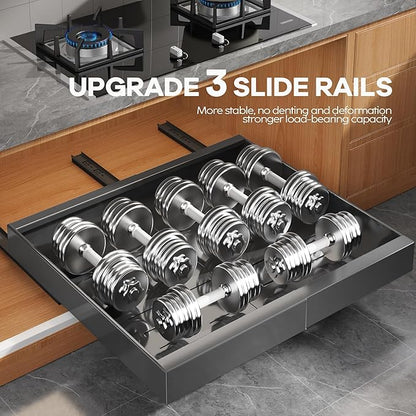 Seinloes 2 Pack Expandable Pull Out Cabinet Organizer 21"Deep With Raising Pad for Framed Cabinets,Upgrade 3 Slide Rails Slide Out Drawers,Roll Out Shelves Adhesive,Adjustable Width 15.15"-26.3" Black - Image 6