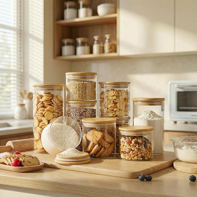 HomArtist 17oz - 4 Pack Glass Jars with Bamboo Lids, Glass Food Storage Containers with Airtight Lids, Air Tight Pantry Storage Containers for Coffee, Sugar, Spice, Meal Prep Jars for Salad & Fruit - Image 2