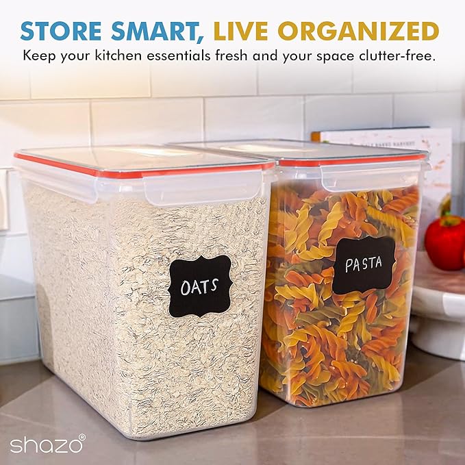 Shazo 2 PC (11L | 372 oz) Flour Sugar Storage Containers with Easy Carry Handle - Plastic Extra Large Food Storage Containers with Lids for Rice Cereal, BPA Free & Airtight Kitchen Pantry Organization - Image 7