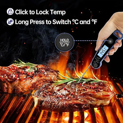 Lonicera Digital Meat Thermometer for Food Cooking. Instant Read Within 1 Sec and ±0.9℉ Accuracy with Thermocouple Sensor. IP67 Waterproof, Auto-Rotating Display, Auto Wake up (Blueberry)