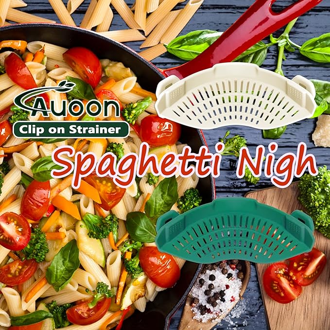AUOON Clip On Strainer Silicone for All Pots and Pans, Pasta Strainer Clip on Food Strainer for Meat Vegetables Fruit Silicone Kitchen Colander (White) - Image 4