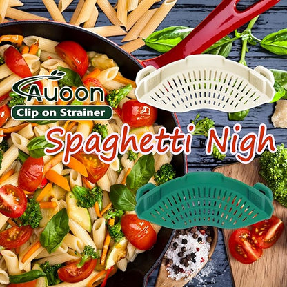 AUOON Clip On Strainer Silicone for All Pots and Pans, Pasta Strainer Clip on Food Strainer for Meat Vegetables Fruit Silicone Kitchen Colander (White) - Image 4