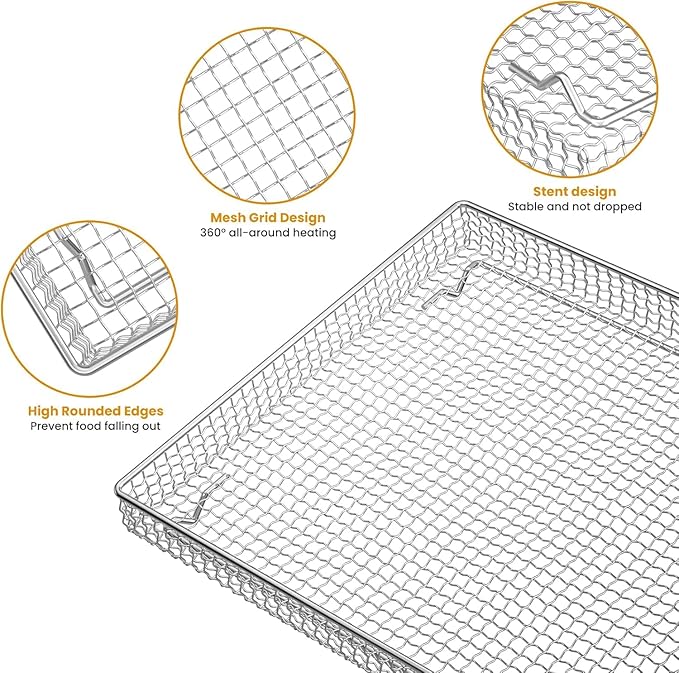 2Pcs Stainless Steel Oven Air Fryer Basket and Tray Replacement for Cuisinar TOA-060 and TOA-065 Toaster Oven Deep Fryer Parts & Accessorie, 12.4"x11" Baking Sheet Tray Pan for Cooking Bread Broiling