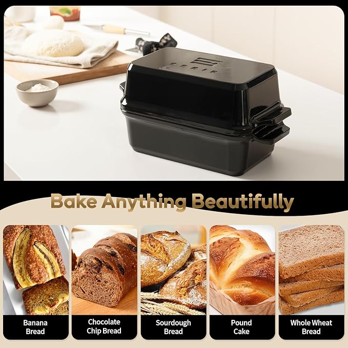 Enameled Cast Iron Dutch Oven for Bread Baking, 9×5 Dutch Oven Pot with Lid for Homemade Bread, 2 in 1 Sourdough Bread Pan with Lid, Roasting & Braising, Oven & Induction Safe (4.2 QT,Black)