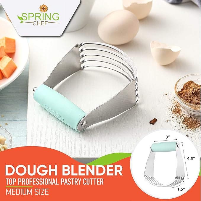 Spring Chef Medium Dough Blender - Stainless Steel Pastry Cutter Tool For Baking w/Thick Sharp Blades - Butter & Dough Cutter - Pastry Blender for Easy Mixing - Dishwasher Safe Kitchen Gadgets - Mint - Image 2