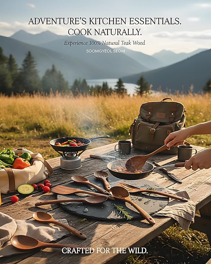 10-Piece Natural Teak Wood Utensil Set - Nonstick Cooking Spoons & Spatulas, Heat Resistant Kitchen Tools - Image 8