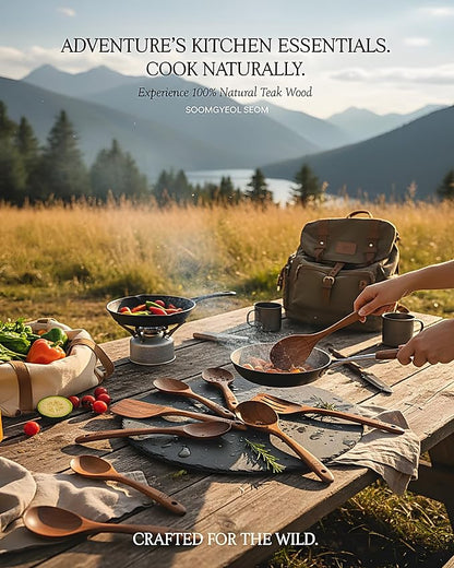 10-Piece Natural Teak Wood Utensil Set - Nonstick Cooking Spoons & Spatulas, Heat Resistant Kitchen Tools - Image 8