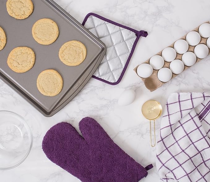 DII Basic Terry Collection Quilted 100% Cotton, Potholder, Eggplant, 3 Piece - Image 3