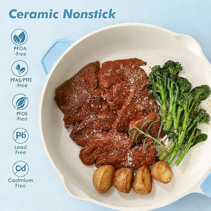 SENSARTE Nonstick Ceramic Saute Pan 10-inch, 3.5QT Nonstick Skillet, Non Toxic Deep Frying Pan with Lid, Stay-cool Handle, Healthy Cooking Pot, Induction Compatible, Blue - Image 2