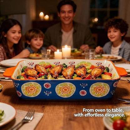 Ceramic Baking Dish Set of 2, 3QT & 1.2QT Stoneware Casserole Dishes for Oven, Rectangular Bakeware with Handles, Oven Safe 480°F, Microwave Dishwasher Safe, Lasagna & Brownie Pan - Ocean Blue